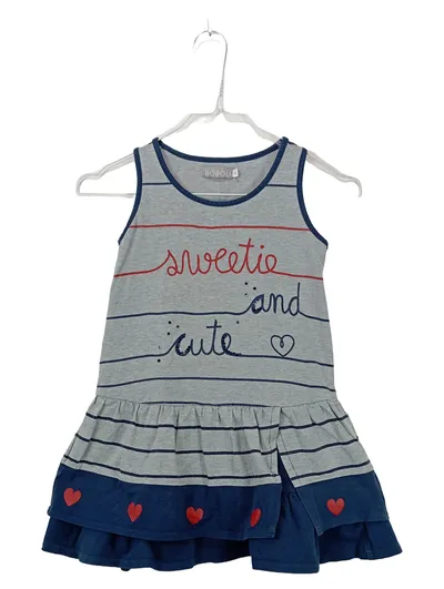 Bóboli Sommerkleid Mädchen Baumwolle Gr. 116 Grau Rüschen Applikation