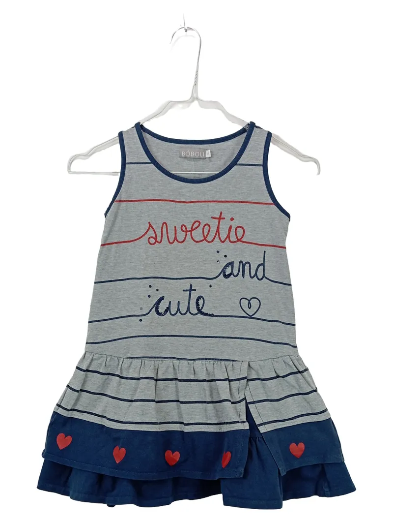 Bóboli Sommerkleid Mädchen Baumwolle Gr. 116 Grau Rüschen Applikation 1