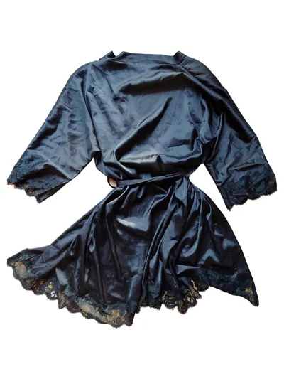 Hotouch Damen Kimono Morgenmantel Spitze Bindeverschluss Schwarz Gr. S