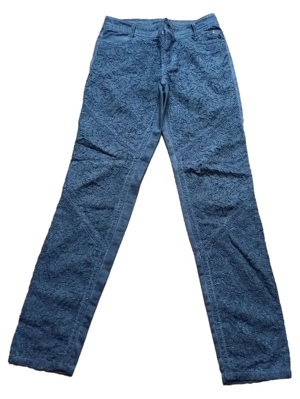 Marc Cain Stoffhose Damen Blau Gr. 34 Spitze Floral Elegant Baumwolle 1
