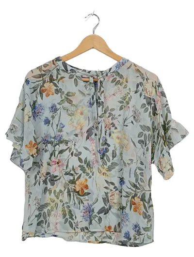 ORSAY Damen Bluse Gr. 36/S Blumenmuster Mintgrün Rüschenärmel