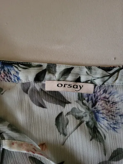 ORSAY Damen Bluse Gr. 36/S Blumenmuster Mintgrün Rüschenärmel