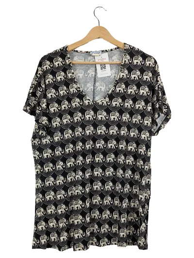 Angel of Style Damen T-Shirt Elefanten Tiermotiv Kurzarm Viskose Schwarz 48