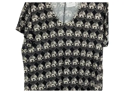 Angel of Style Damen T-Shirt Elefanten Tiermotiv Kurzarm Viskose Schwarz 48