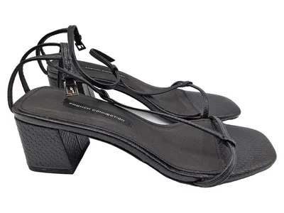 French Connection Damen Sandaletten Schwarz Gr. 37,5 Riemchen Blockabsatz