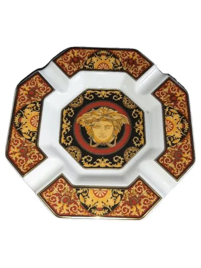 Versace Rosenthal Aschenbecher Medusa Porzellan Gold Rot Schwarz 14 cm