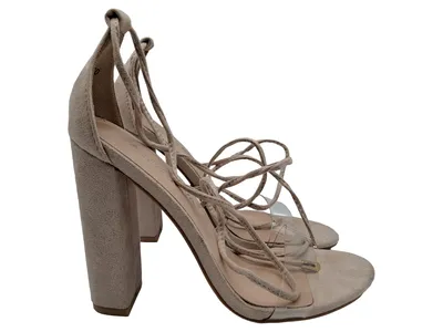 Fashion Nova Sandaletten Damen Gr. 38 Beige Schnürung Blockabsatz Elegant
