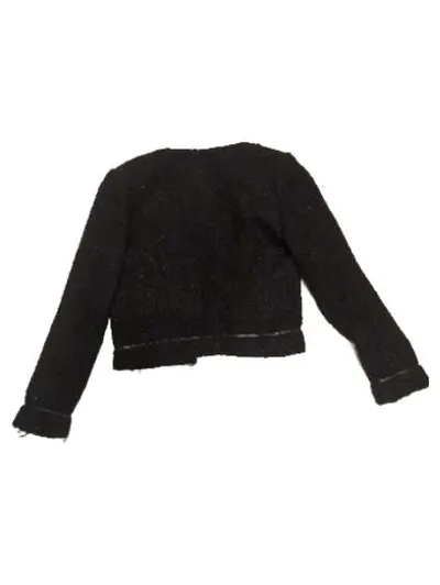 Morgan Damen Tweed Blazer Bouclé Jacke Schwarz Lederdetails Gr. L