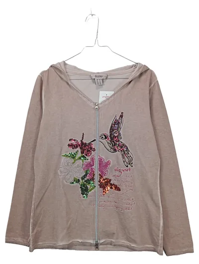 Tesini Damen Kapuzenpullover Gr. 38 M Rosa Baumwolle Floral Stickerei