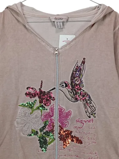 Tesini Damen Kapuzenpullover Gr. 38 M Rosa Baumwolle Floral Stickerei