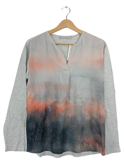 Betty & Co Damen Langarmshirt Gr. 38 Grau Abstrakt Modern