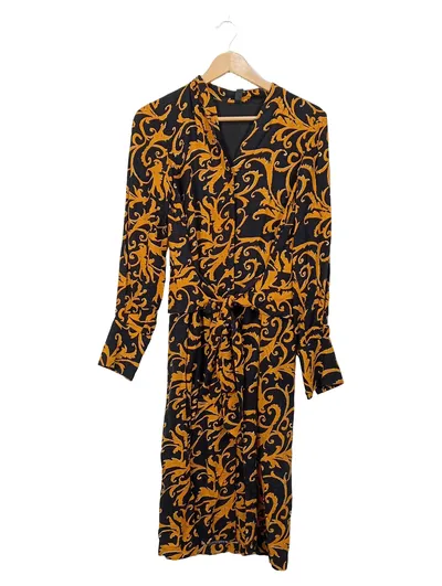 Y.A.S Damen Kleid Wickelkleid Barock Muster Schwarz Gold Gr. S Elegant