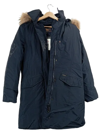 WOOLRICH Damen Parka M Winterjacke Pelzbesatz Kapuze Blau Navy