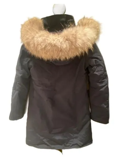WOOLRICH Damen Parka M Winterjacke Pelzbesatz Kapuze Blau Navy