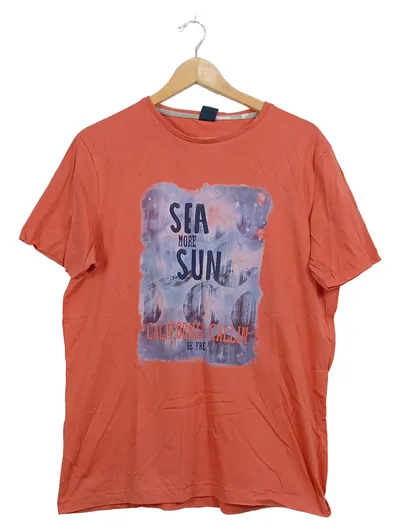 LERROS Herren T-Shirt Gr. L Orange California Sea Sun Print Baumwolle