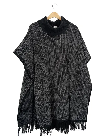 Ulla Popken Damen Poncho Rollkragen Fransen Grau Meliert Gr. 52 XL
