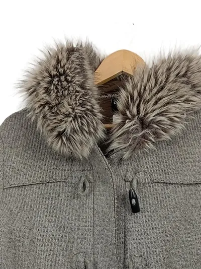 CMP Damen Strickjacke Wolle Grau Meliert Gr. L/42 Kapuze Fellbesatz