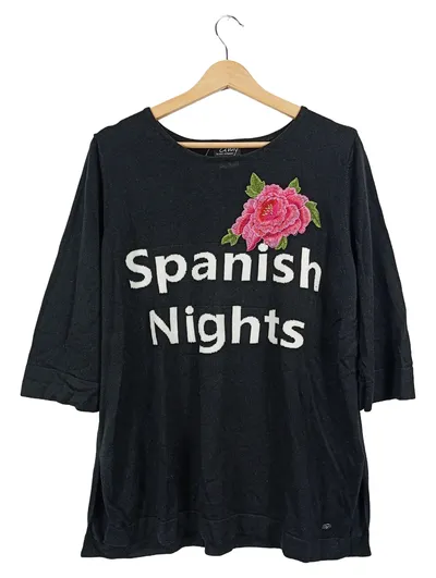 Amy Vermont Damen Pullover 3/4 Arm Schriftzug Stickerei Schwarz 48
