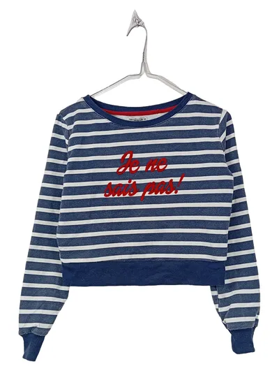 Terranova Damen Pullover Cropped Gestreift Blau Weiß Gr. XS Maritim