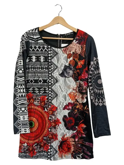 101 Idées Damen Bluse Langarm Floral Spitze Bohemian Gr. 38/M Mehrfarbig