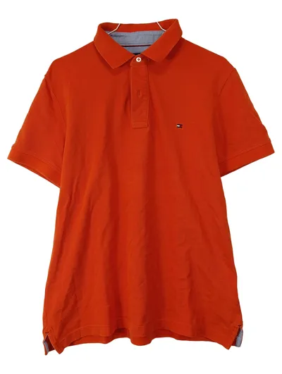 Tommy Hilfiger Poloshirt Herren Gr. M Orange Baumwolle Kurzarm