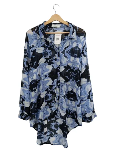 Zizzi Damen Bluse Gr. S Blau Abstrakt Muster Langarm Polyester