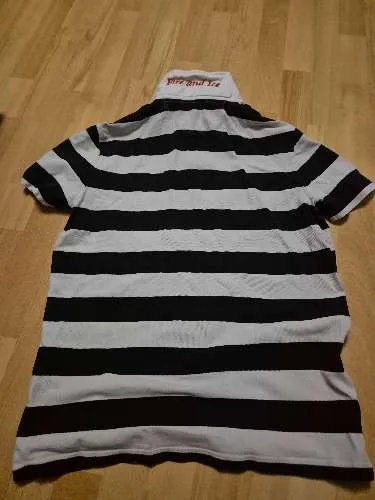 BOGNER FIRE+ICE Poloshirt Herren Gr. L gestreift Weiß Blau Wappen