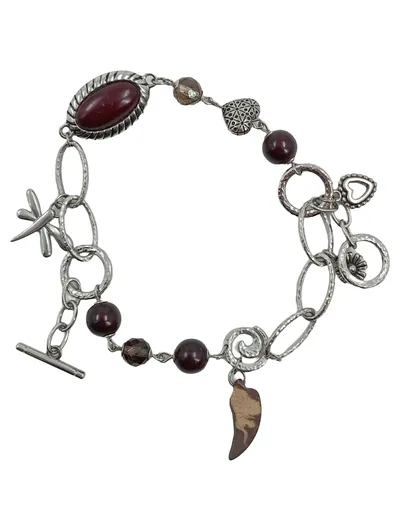 Fossil Damen Armband Edelstahl Silber Perlen Herz Charm Bohemian Casual