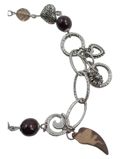 Fossil Damen Armband Edelstahl Silber Perlen Herz Charm Bohemian Casual
