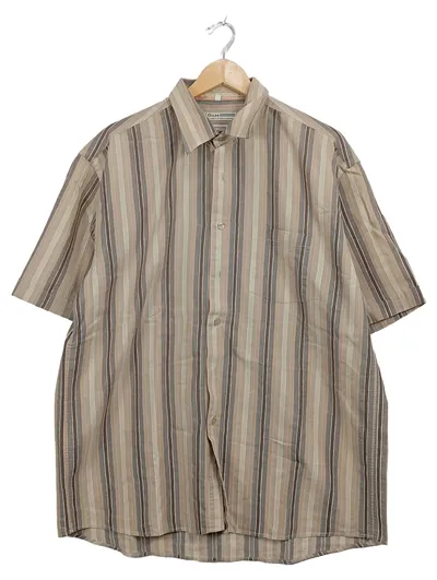 DUBBIN & HOLLINSHEAD Herren Business Hemd Kurzarm Gestreift Beige Gr. XL