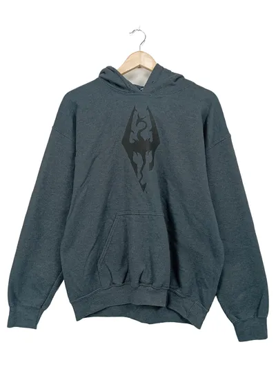 Gildan Skyrim Drachenlogo Hoodie Herren Gr. M Grau Gaming Kapuzenpullover