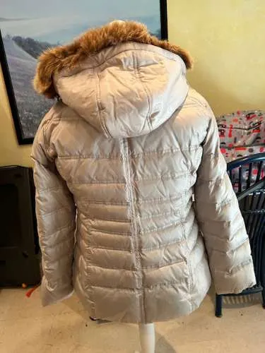 Frieda & Freddies Damen Steppjacke Kapuze Fellbesatz Beige Gr. M