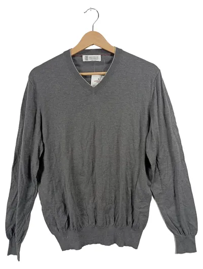 Brunello Cucinelli Herren Pullover V-Ausschnitt Wolle Grau Gr. 52/XL