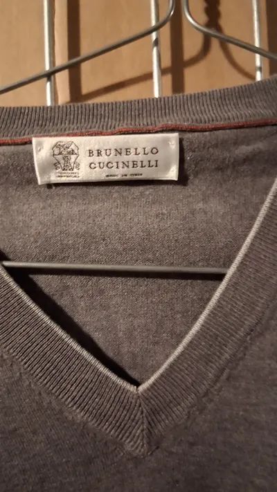 Brunello Cucinelli Herren Pullover V-Ausschnitt Wolle Grau Gr. 52/XL