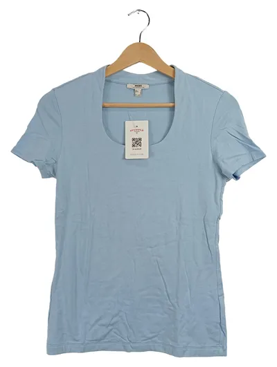 Mexx Damen Basic Top Kurzarm Uni Blau Gr. S Baumwolle Alltag