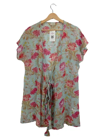 BON'A PARTE Damen Kimono Morgenmantel Blumenmuster Gr. 42 Mint Rosa