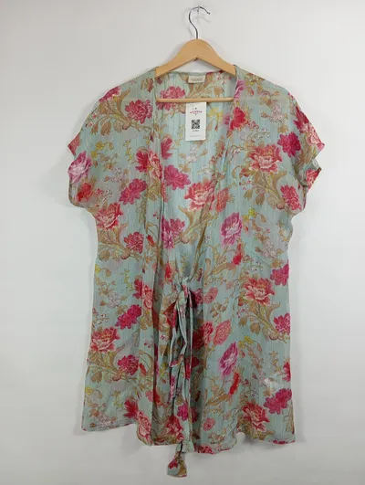 BON'A PARTE Damen Kimono Morgenmantel Blumenmuster Gr. 42 Mint Rosa