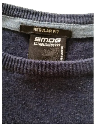 SMOG Pullover Herren Gr. S Blau Meliert Baumwolle Regular Fit