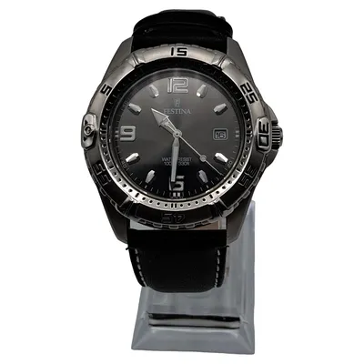 Festina Herrenuhr 16170 Sportuhr Edelstahl Schwarz Lederband 100m