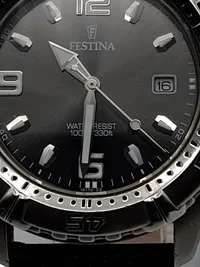 Festina Herrenuhr 16170 Sportuhr Edelstahl Schwarz Lederband 100m 3