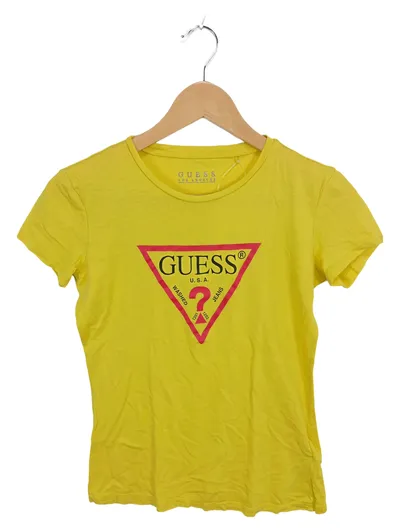 GUESS Damen T-Shirt Gelb Logo-Print Gr. S 36 Baumwolle Modal