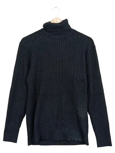 Coofandy Herren Pullover Rollkragen Zopfstrickmuster Schwarz L