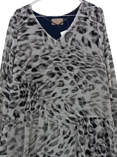 Cartoon Tunikakleid Damen Gr. 42 XL Viskose Grau Animal Print Rüschen