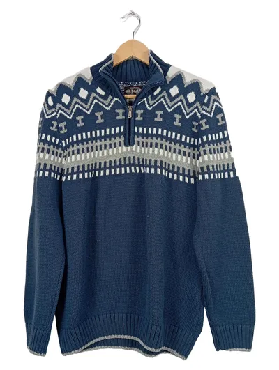 RESLAD Herren Strickpullover Norwegermuster Troyer Gr. L Blau