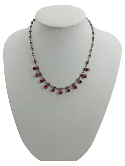 Damen Halskette Rosa Strass Kristall Modeschmuck Collier Feminin
