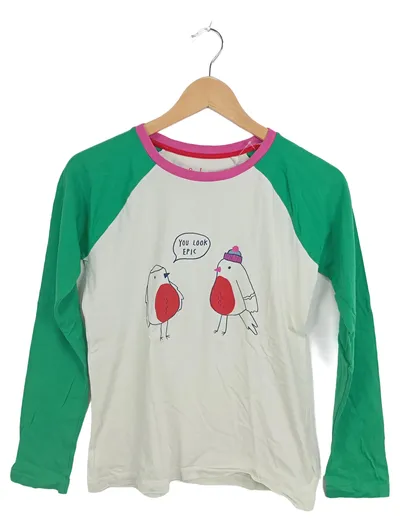 Boden Langarmshirt Mädchen Gr. 164 Vogelmotiv Raglan Grün Weiß Pink