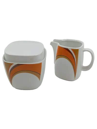 Schirnding Bavaria Milch Zucker Set Porzellan Orange Retro 70er Design