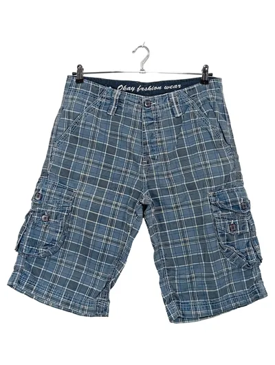 OKAY FASHION WEAR Cargo Shorts Herren W34 Kariert Blau Baumwolle