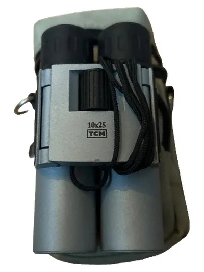 TCM Fernglas 10x25 Kompakt Silber Schwarz mit Tasche Trageriemen