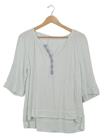 EDC Damen Tunika Bluse Gr. S weiß Stickerei Boho Viskose